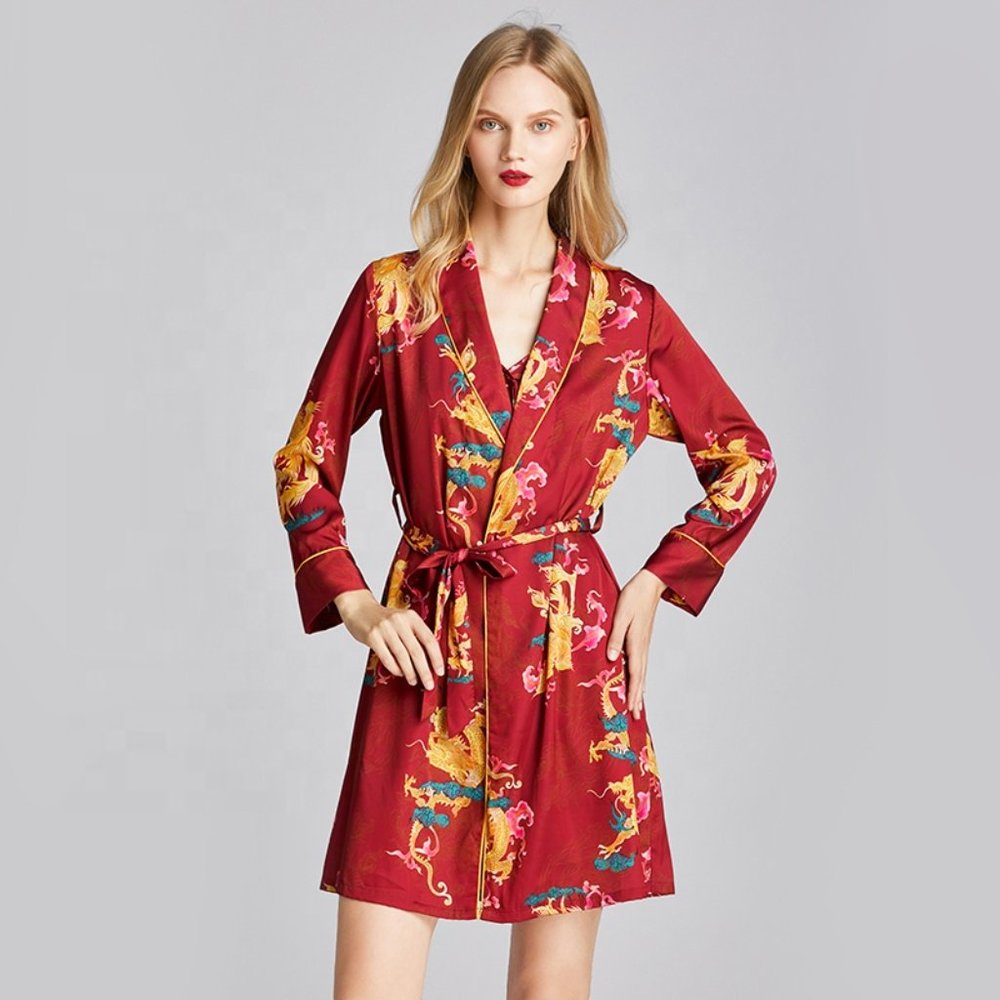 Women Elegant Kimono Robe Satin Dressing Gown